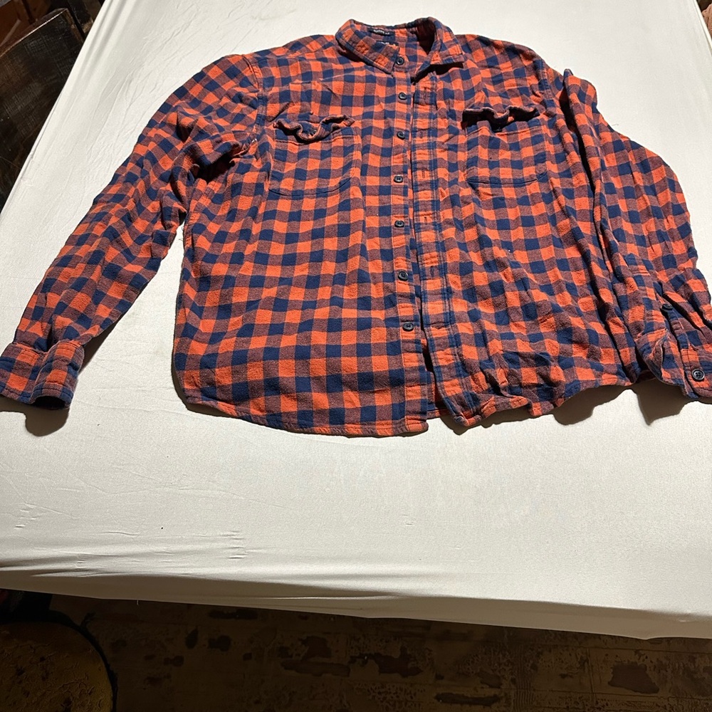Orange and Blue Plaid Button-Up Shirt